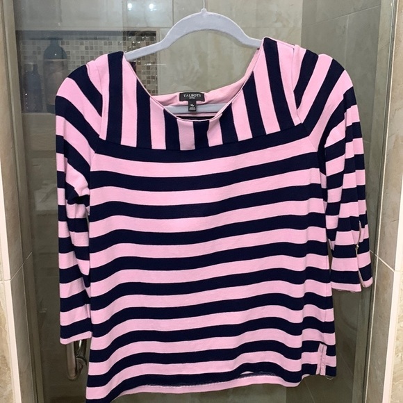 Talbots knit top pink a navy - Picture 3 of 6